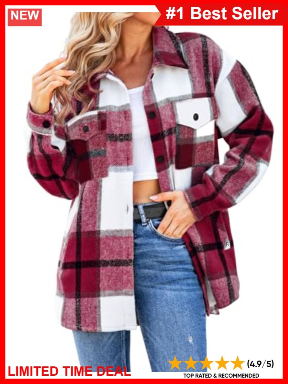 Plaid Shacket Flannel Button-Down Jacket Oversized Boyfriend Fit